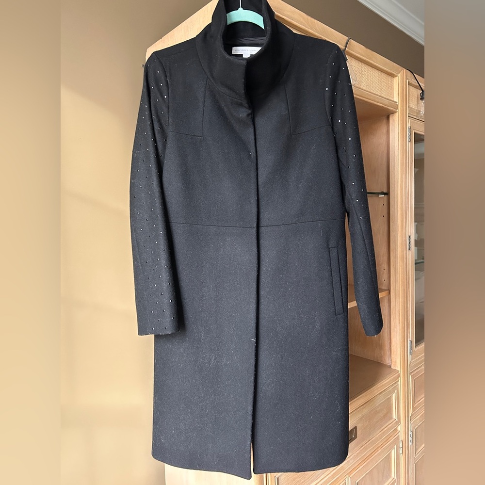 Studded Sleeves Black Wool Coat